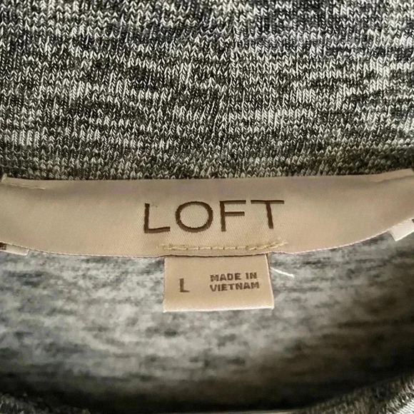 LOFT Mock Neck Sweater Dress Heather Gray Size Large Long Sleeve Stretch Midi - Picture 5 of 12